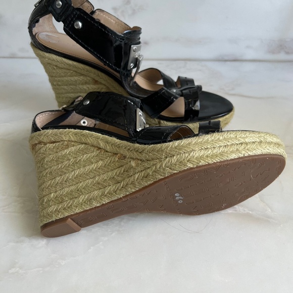 Marc Fisher High Wedge Black Patent Sandal with Metal Hardware - Picture 1 of 4